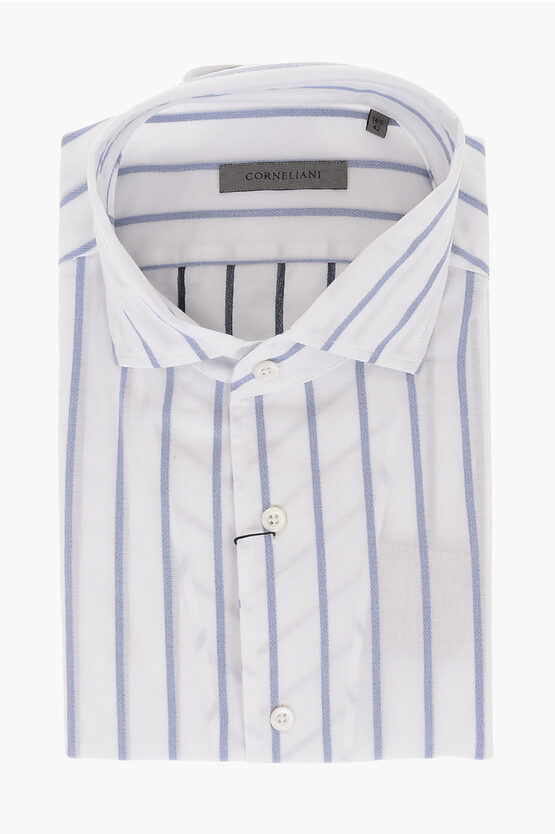 Corneliani Balanced Stripe Cotton Shirt With Standard Collar In White
