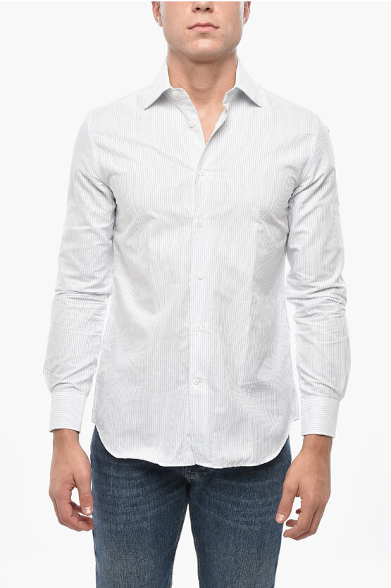 Corneliani Balanced Stripe Cotton Shirt With Standard Collar In White