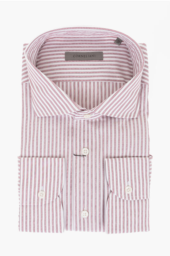 Corneliani Balanced Stripe Cotton Shirt In Purple