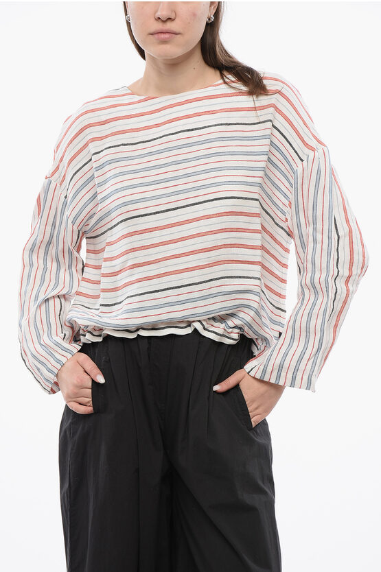 Woolrich Balanced Stripe Varsity Linen Blend Blouse
