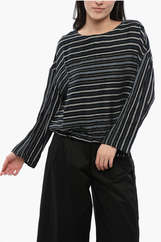 Woolrich Balanced Stripe Varsity Linen Blend Blouse