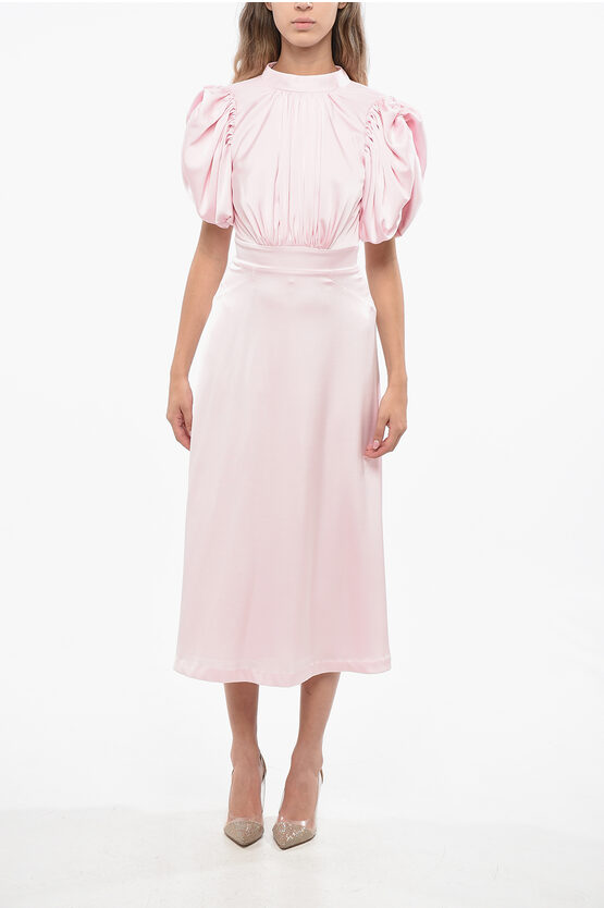Rotate Birger Christensen Balloon Sleeves Satin Midi Dress In Pink