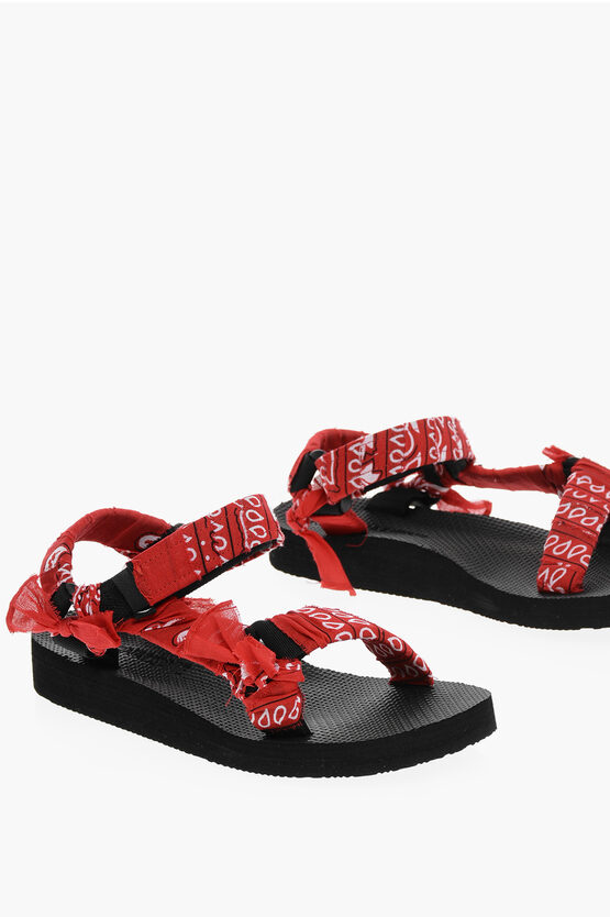 Arizona Love Bandana Motif Sandals With Touch Strap Closure In White