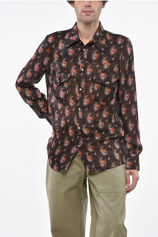 Dsquared2 Bandana Motif Western Shirt With Snap Buttons In Brown