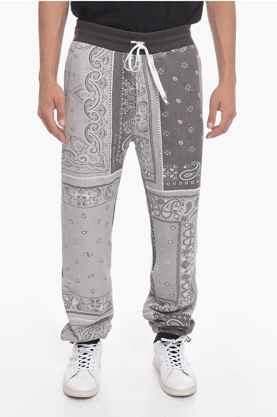 Amiri Bandana-patterned Joggers With Zipped Pockets In Grey