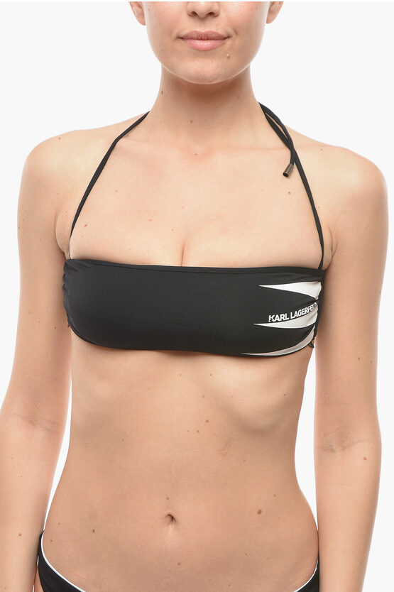 Karl Lagerfeld Bandeau Bikini Top With Printed Contrasting Logo In Black