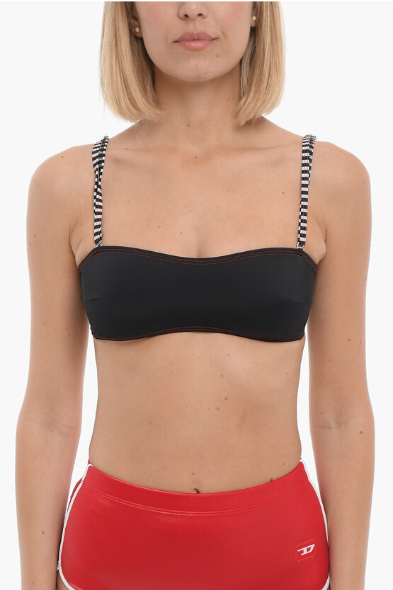 Diesel Bandeau Bikini Top With Striped Straps In Black