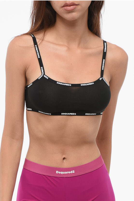 Dsquared2 Bandeau Bra With Logoed Trim In Black