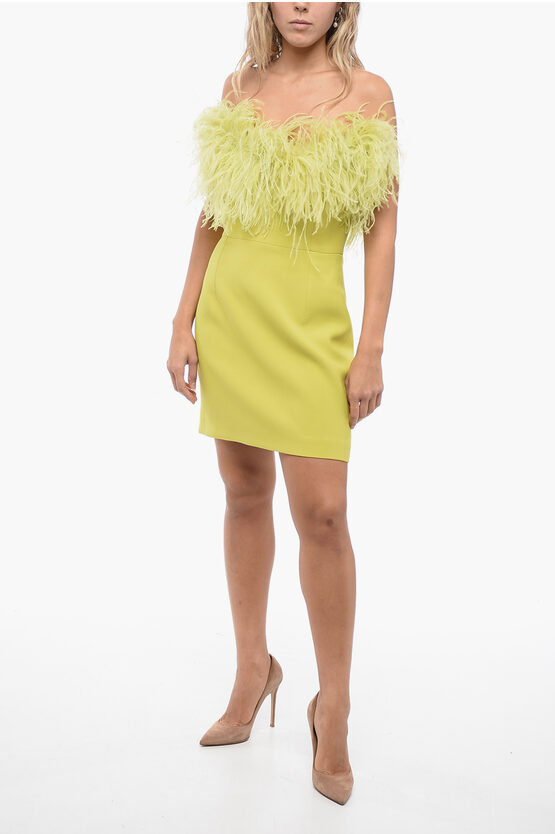 NEW ARRIVALS BANDEAU MINI DRESS WITH FEATHERS APPLICATION 