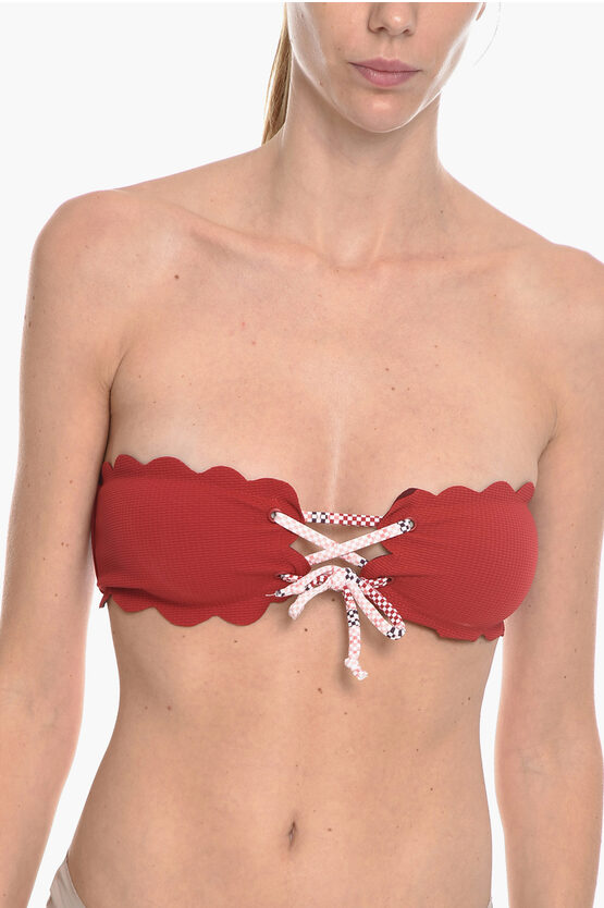 Marysia Bandeau Riviera Bikini Top With Lace-up Detail In Red
