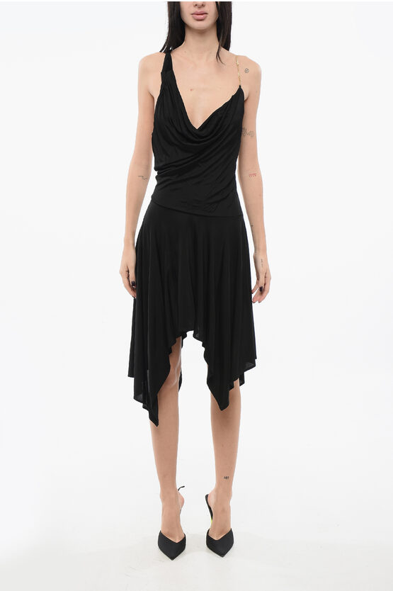 Pinko Bare Back Asymmetrical Vitulano Dress With Golden Chain