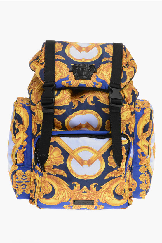 Versace Barocco Patterned Backpack With Medusa Application In Yellow
