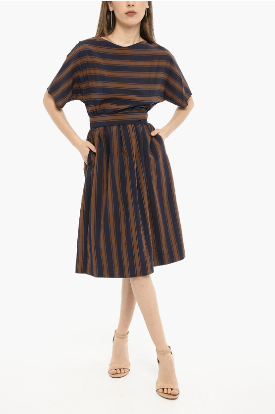 Woolrich Bayadere Striped Scully Dress With Belt In Brown