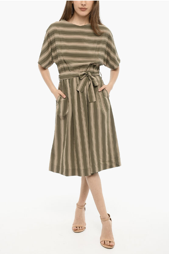 Woolrich Bayadere Striped Scully Maxi Dress With Belt In Green
