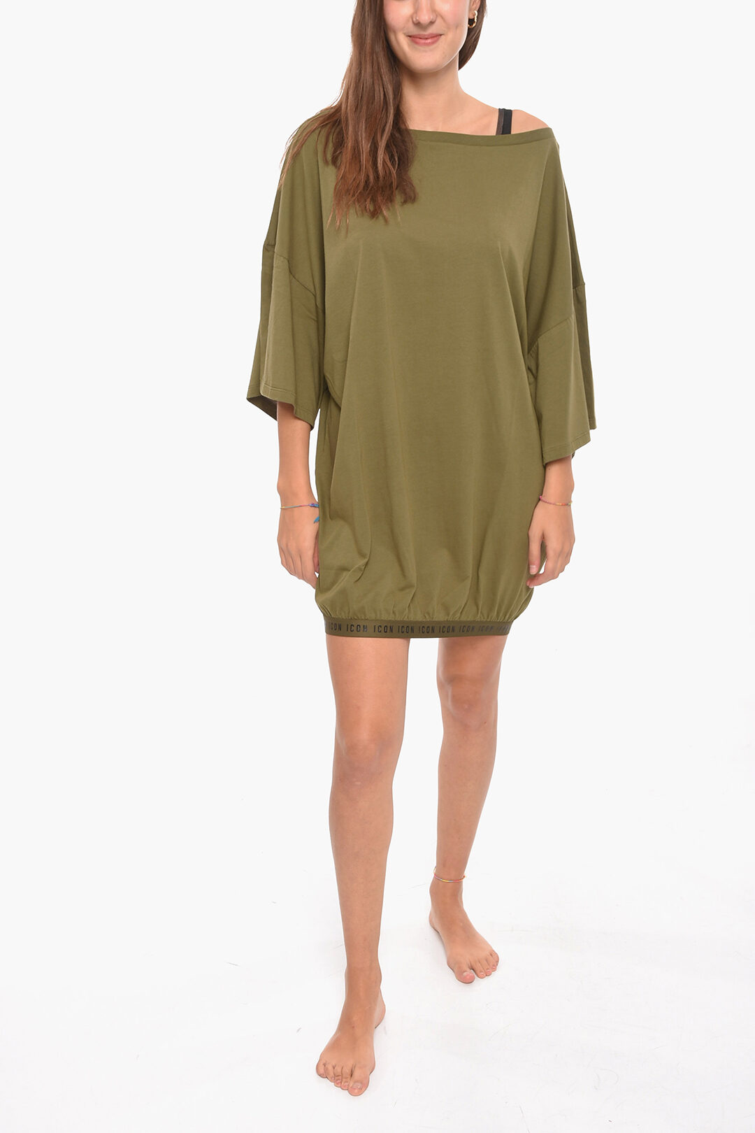 BEACHWEAR Crew-neck Oversize T-shirt with Logoed Elastic Edge