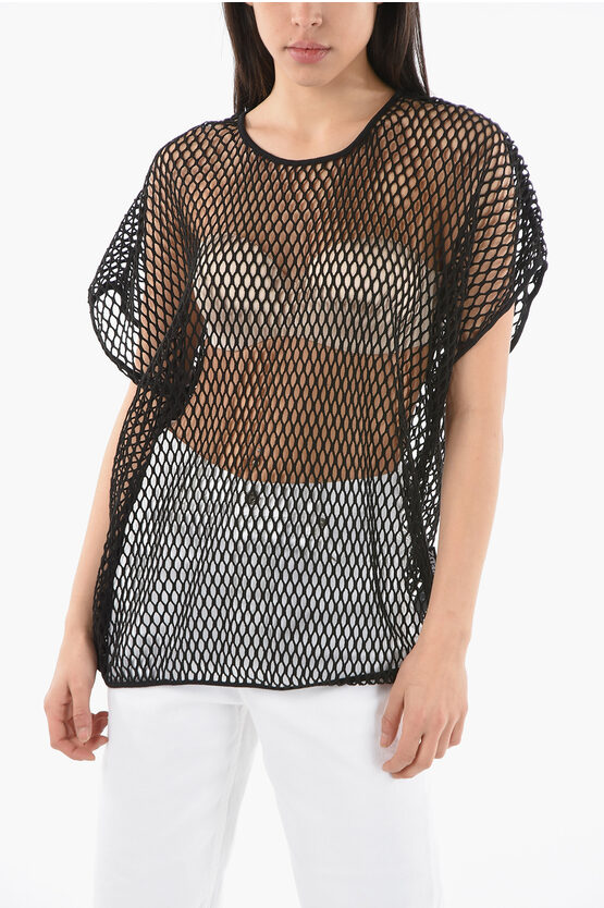 Dsquared2 Beachwear Knitted Net With Crew-neck In Black