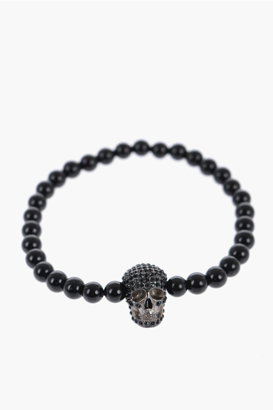 Shop Alexander Mcqueen Beaded Bracelet With Skull Embellished Rhinestones