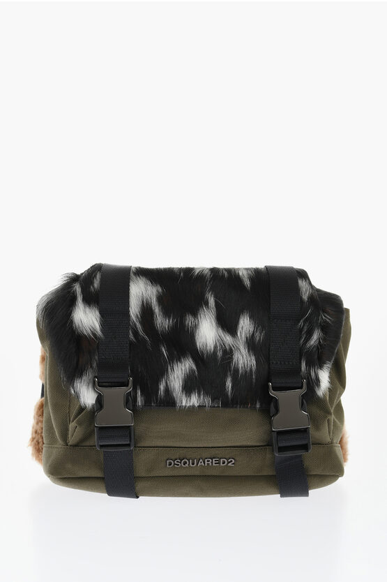 DSQUARED2 BELT BAG WITH FUR AND PONYFUR DETAILS