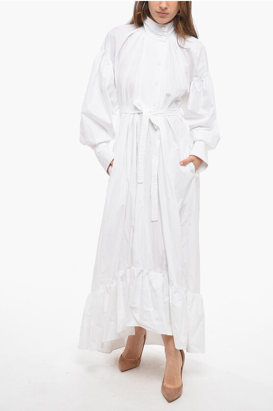 Patou Belt Cotton Popeline Maxi Shirt Dress In White