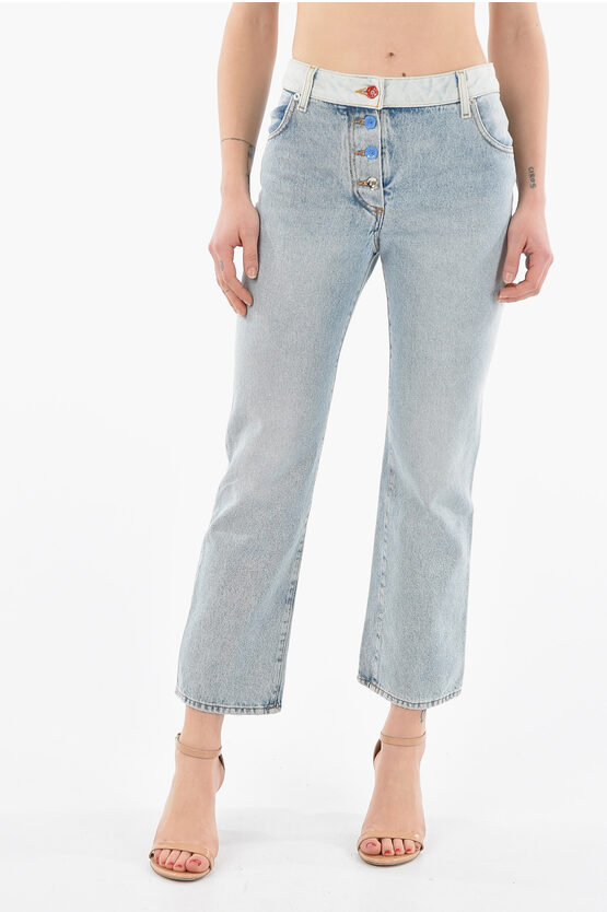 Shop Off-white Belt Loop Buttons Cropped Fit Denims