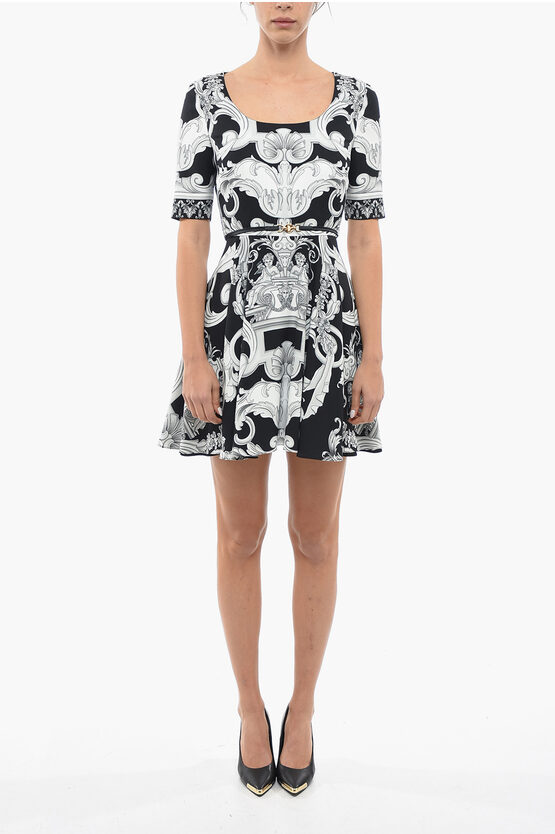 Versace Belted A-line Dress With Baroque Print In Black