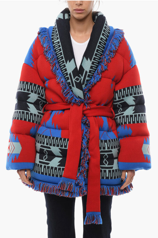 Shop Alanui Belted Aztec Motif Down Jacket