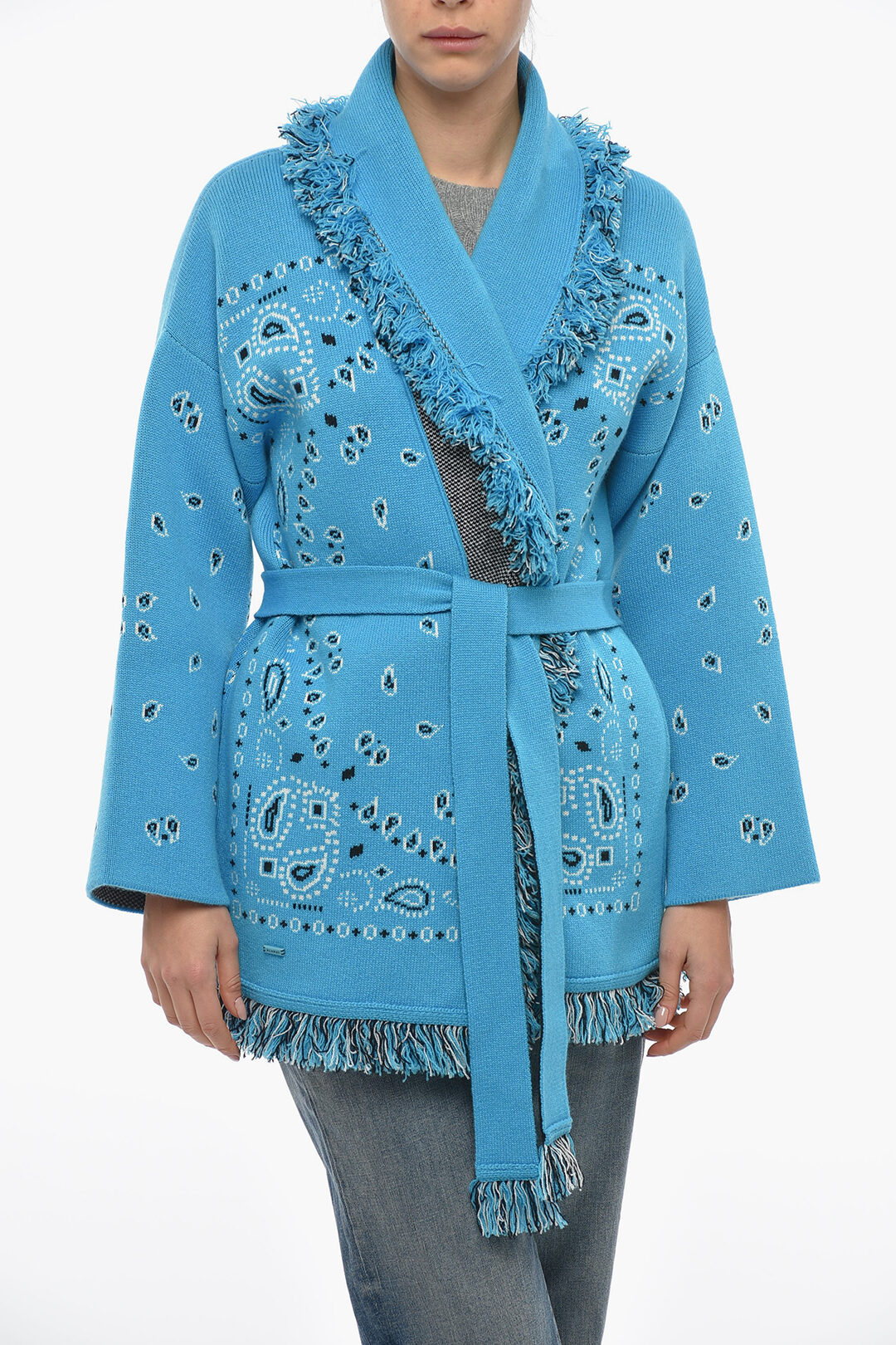 Alanui Belted BANDANA Cashmere Cardigan with Paisley Motif women