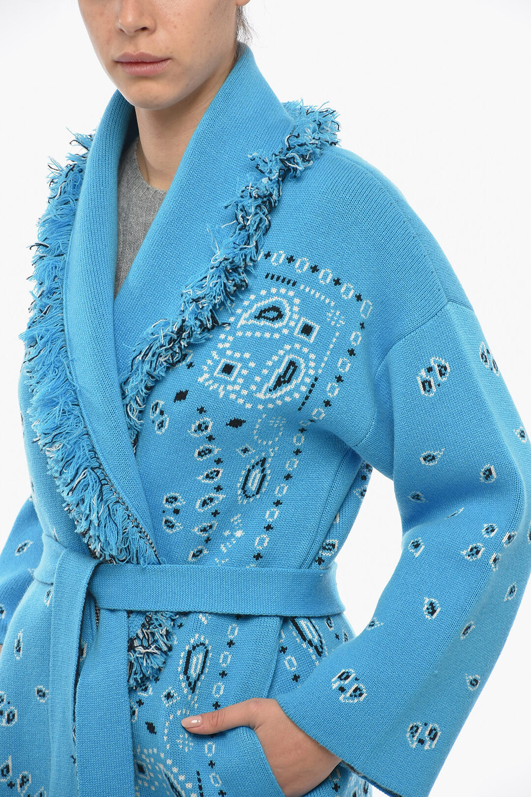 Alanui Belted BANDANA Cashmere Cardigan with Paisley Motif women