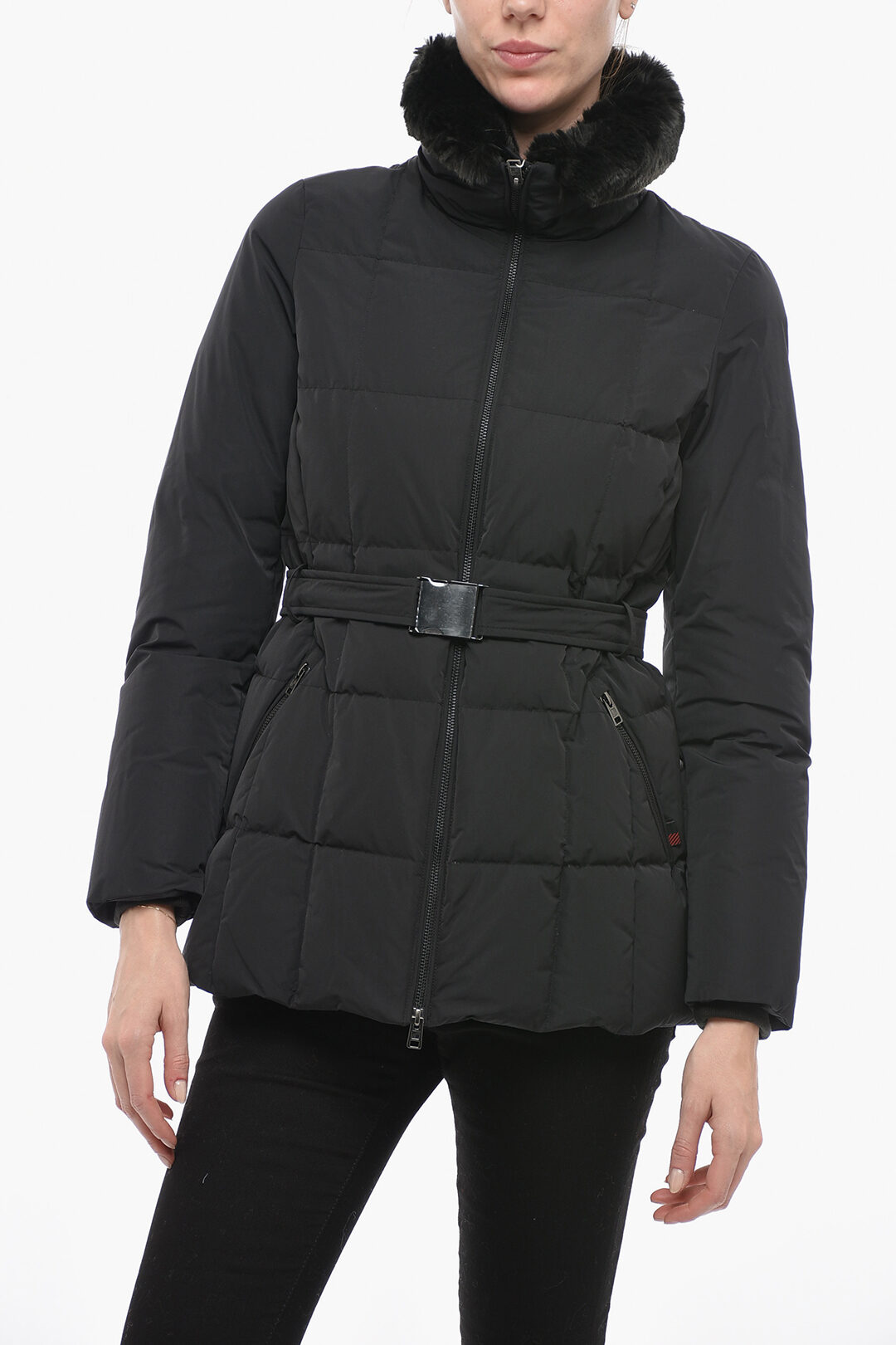 Belted BLIZZARD Down Jacket with Faux Fur