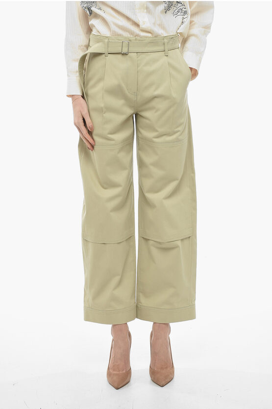 Low Classic Belted Cargo Trousers With Front Pleats In Green