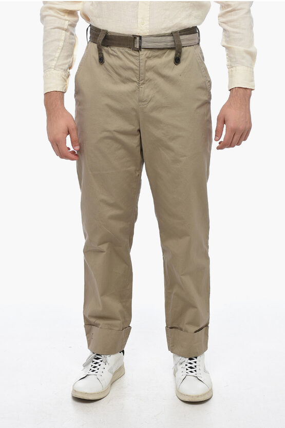 Shop Sacai Belted Chino Pants With Turn-up Hems