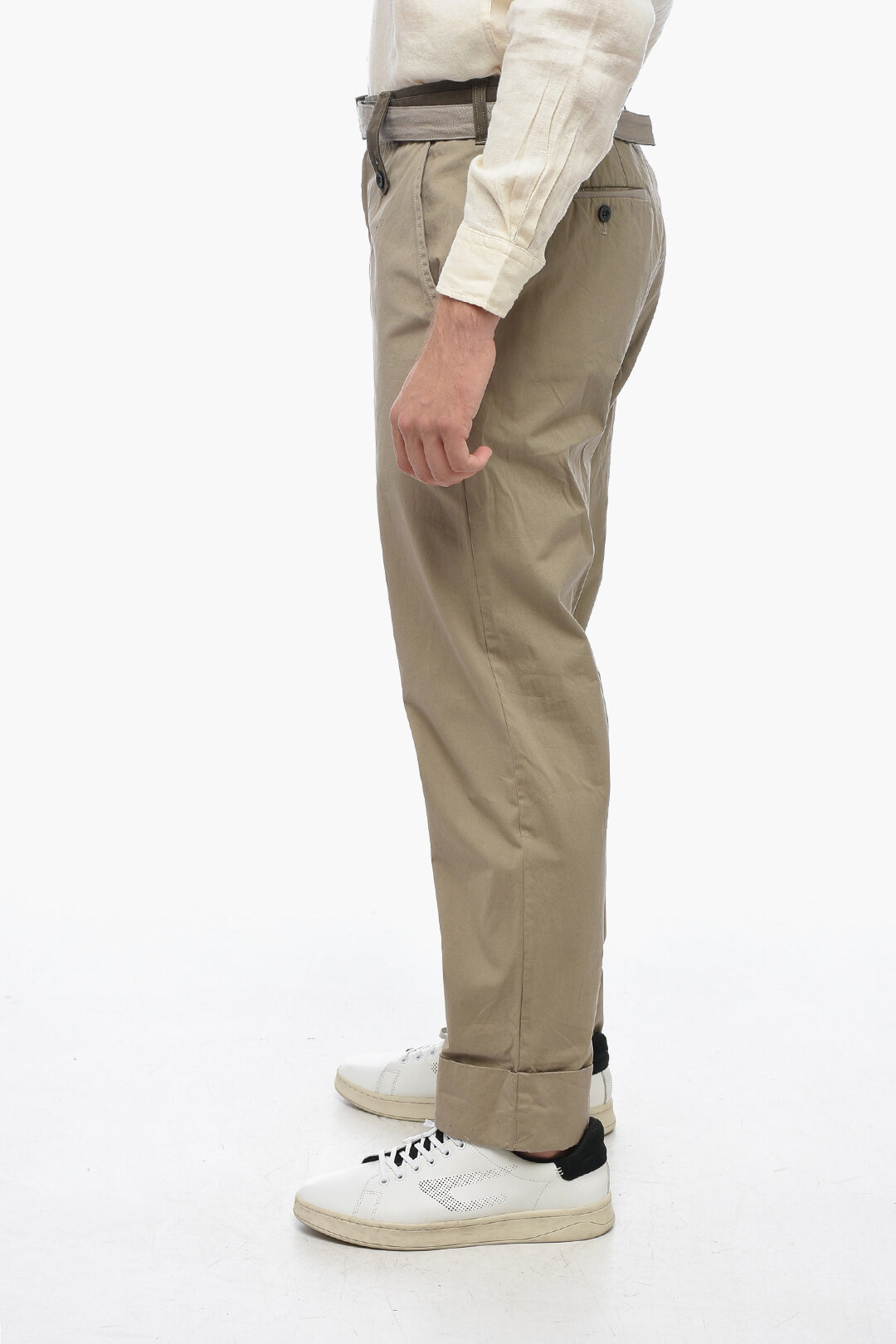 ◆SATUR◆ Tallinn One Tuck Tailored Belted Chino Pants Herit Olive_REVERSE_56ce974c-6668-