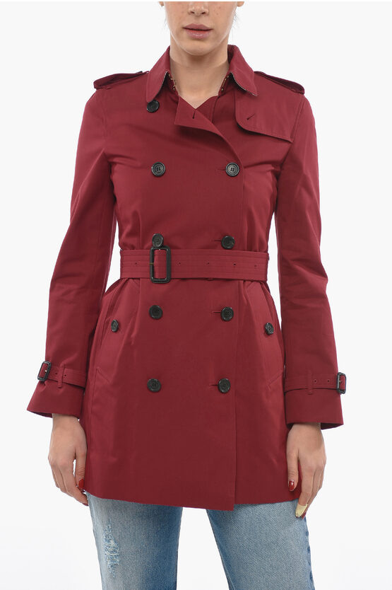 Burberry Belted Double Breasted Trench In Red