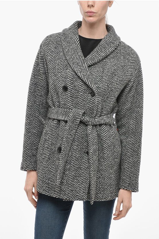 Shop Woolrich Belted Double Breasted Woolen Coat