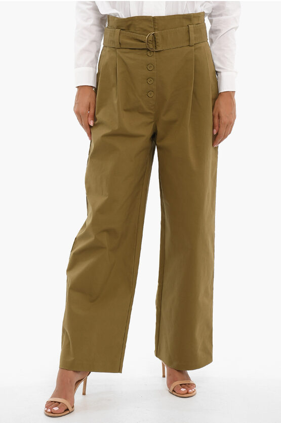 Ulla Johnson Belted High-waisted Wide Fit Pants In Green