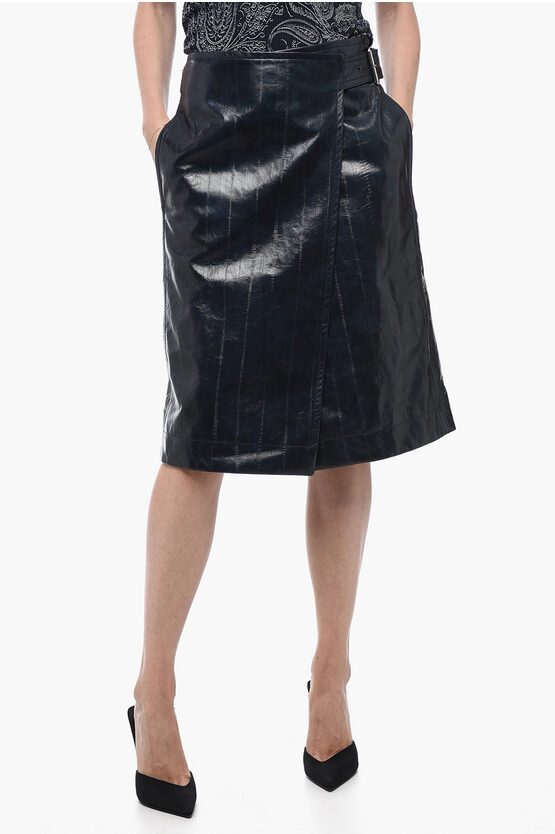 Shop Bottega Veneta Belted Leather A-line Skirt