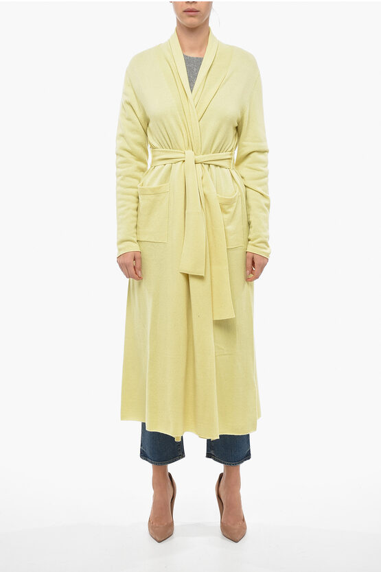 Jil Sander Belted Long Cashmere Cardigan In Yellow