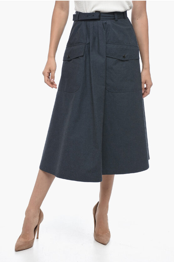 Shop Dior Belted Midi Flared Skirt With Utility Pockets