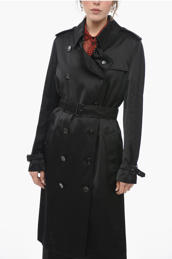 Shop Burberry Belted Satin Trenchcoat