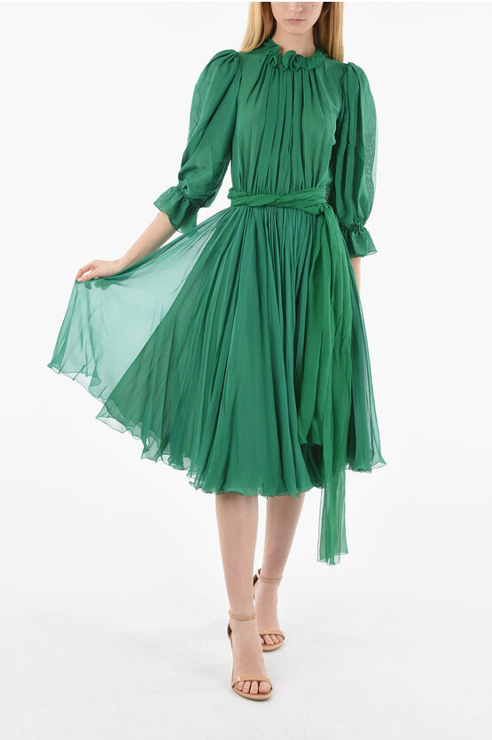 Dolce & Gabbana Red Button Down Belted Midi Satin Silk Dress main image 1