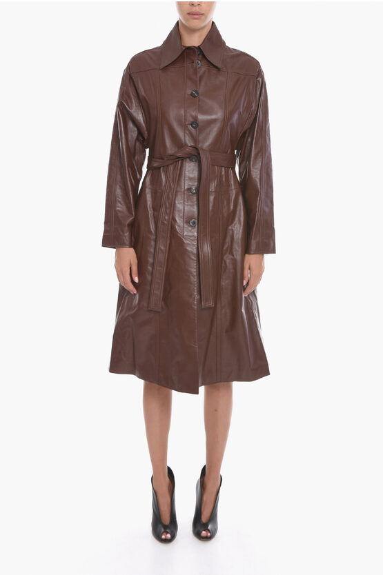Ambush Belted Soft-leather Trench In Brown