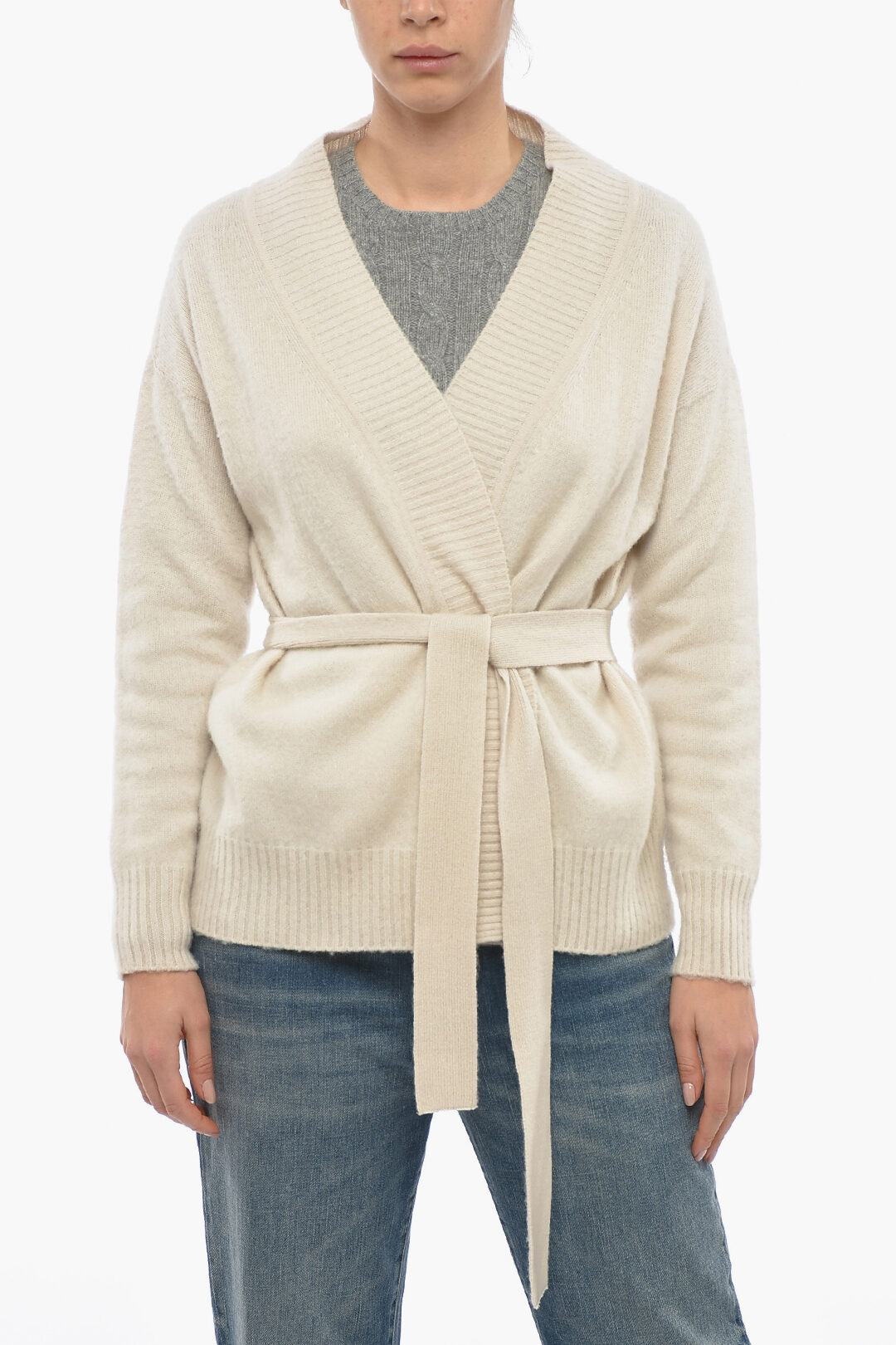 Belted wool outlet cardigan