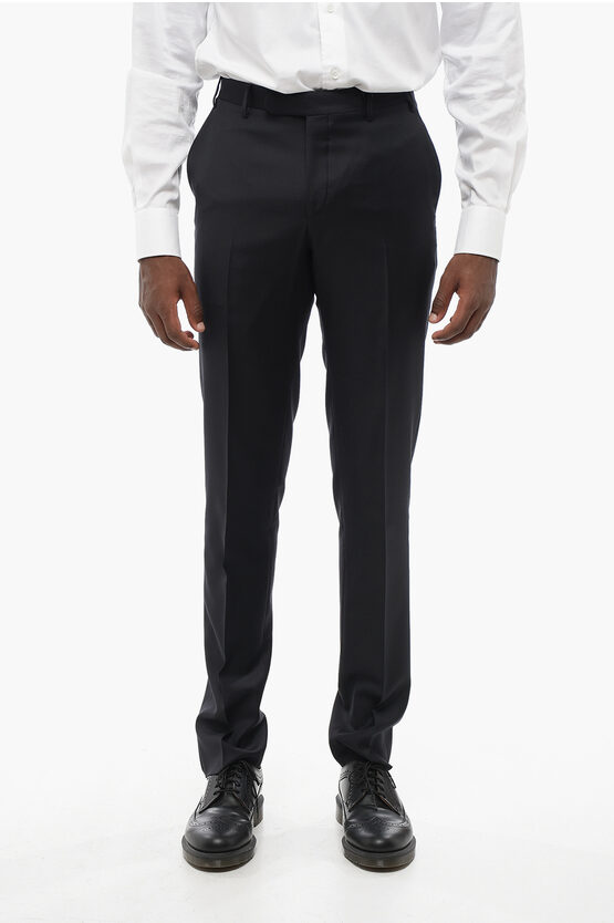 Corneliani Bi Elastic Virgin Wool Pants With Concealed Closure In Black