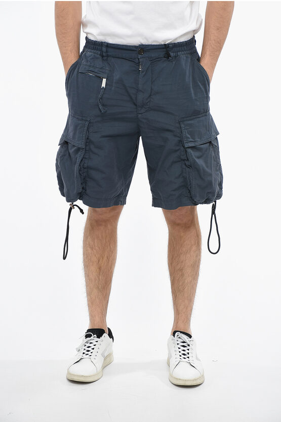 Dsquared2 Big Elastic Cargo Shorts With Drawstrings In Blue