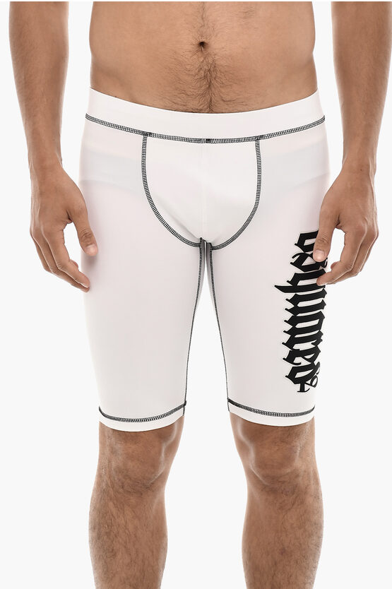 Dsquared2 Biker Shorts Gothic With Logo Print In White