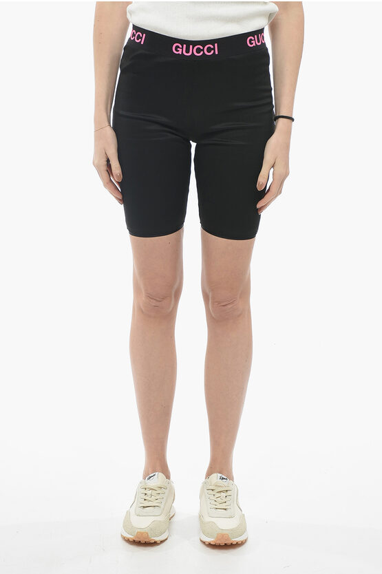 Gucci Biker Shorts With Logoed Waistband In Black
