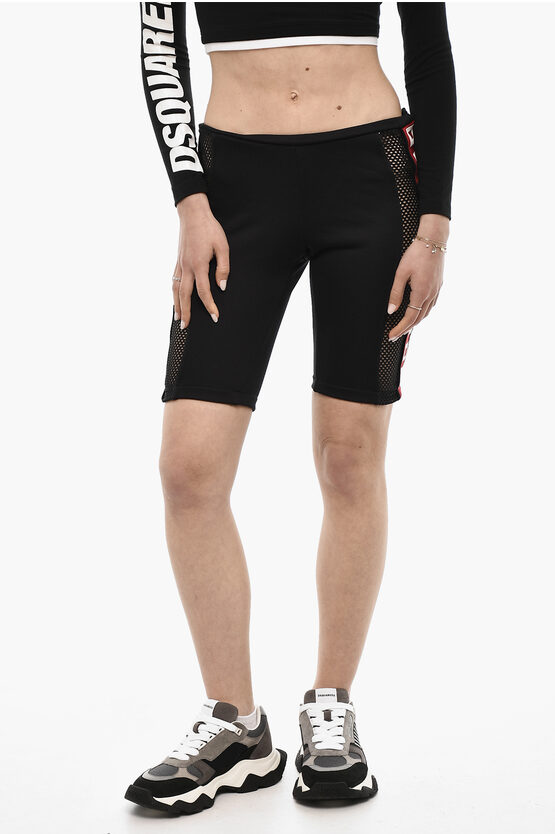 DSQUARED2 BIKER SHORTS WITH MESH DETAILS AND LOGOED BAND