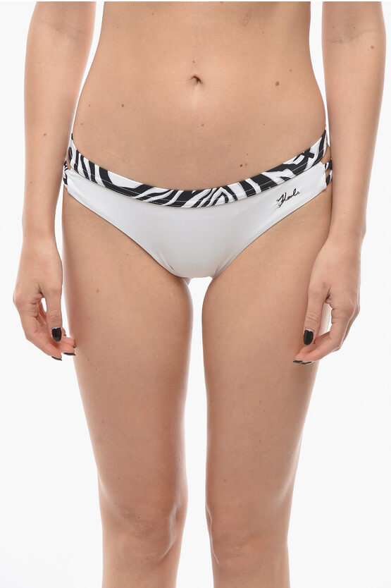 Karl Lagerfeld Bikini Bottom With Animal Patterned Edges And Cut-out Detail In White