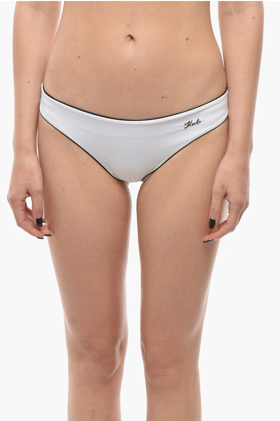 Karl Lagerfeld Bikini Bottom With Contrasting Finishes In White