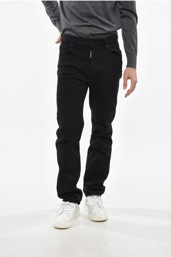 Dsquared2 Black Bull Dark Washed Stretch Denim 642 Fit Jeans 19cm In Black